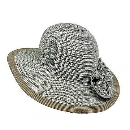 Straw Wide Brim Hats – 12 PCS w/ Bow - Brown - HT-M13BN